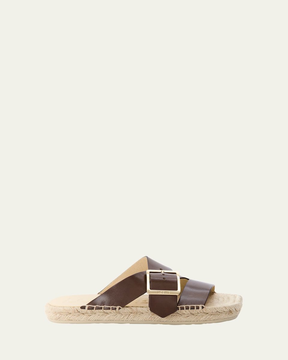 Petal Leather Crisscross Buckle Espadrille Sandals